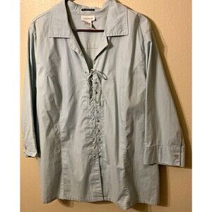 Avenue Plus Size 22/24 Light Blue Cotton Lace-Up Poet Boho Blouse 3/4 Sleeve